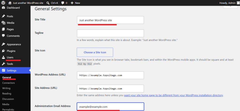 WordPress General Settings